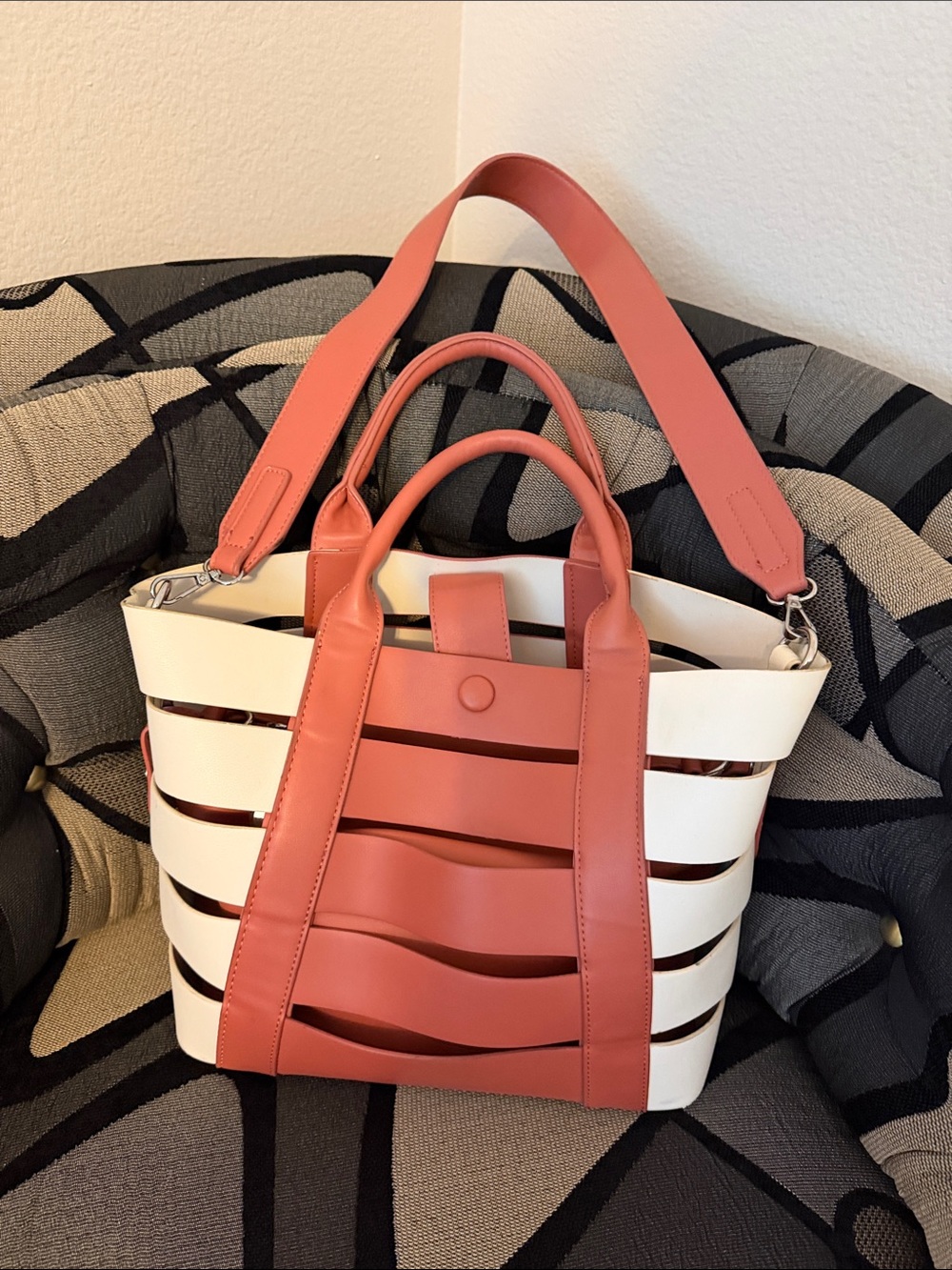 Madison West-Stylish Two-Tone Tote/Crossbody Bag w/Zip Removable Inside Pouch
